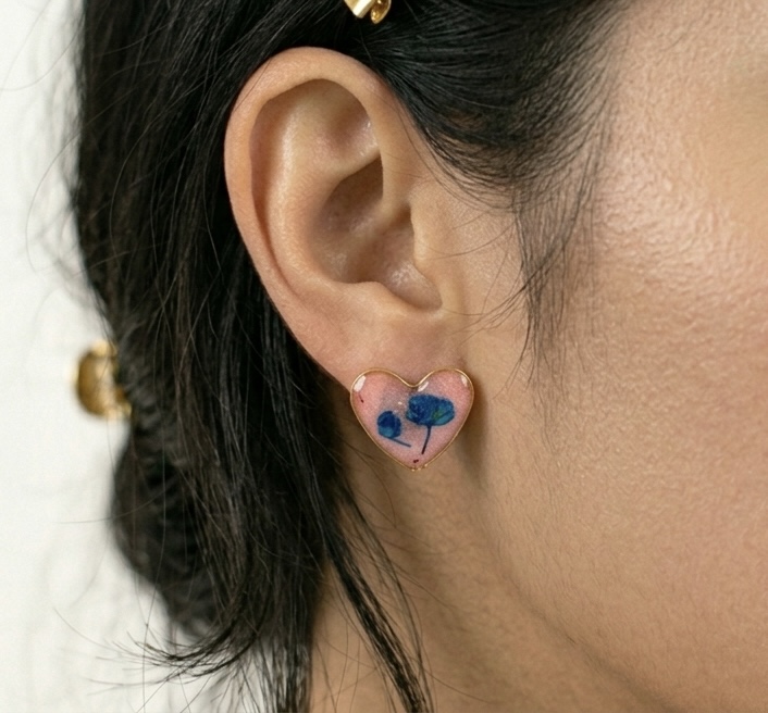 Heart-Shaped Floral Stud Earrings