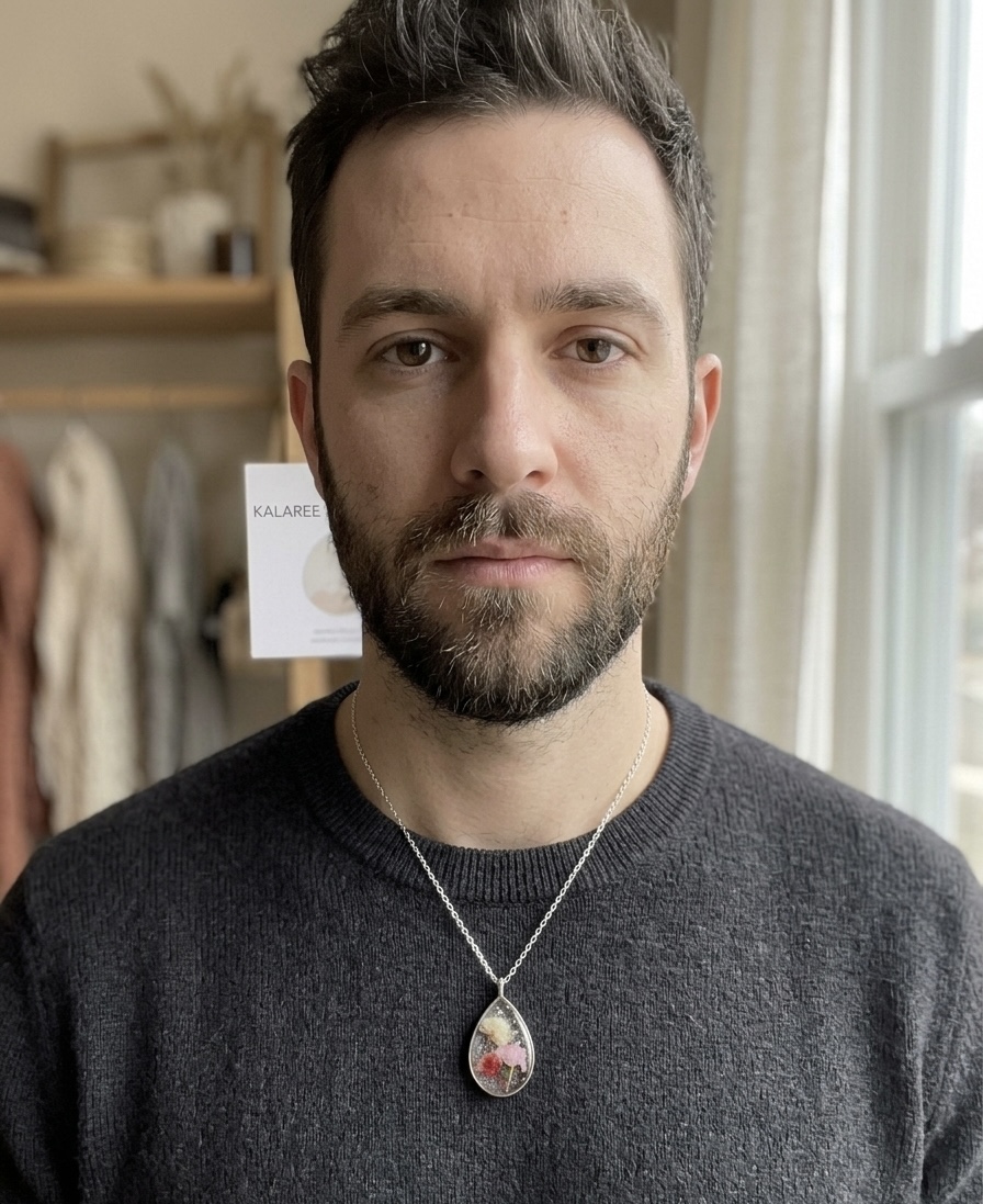 Pressed Real Flower Resin Pendant Necklace - Stainless Steel