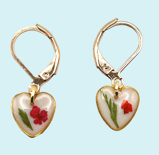 Heart-Shaped Floral Earrings - Stainless Steel