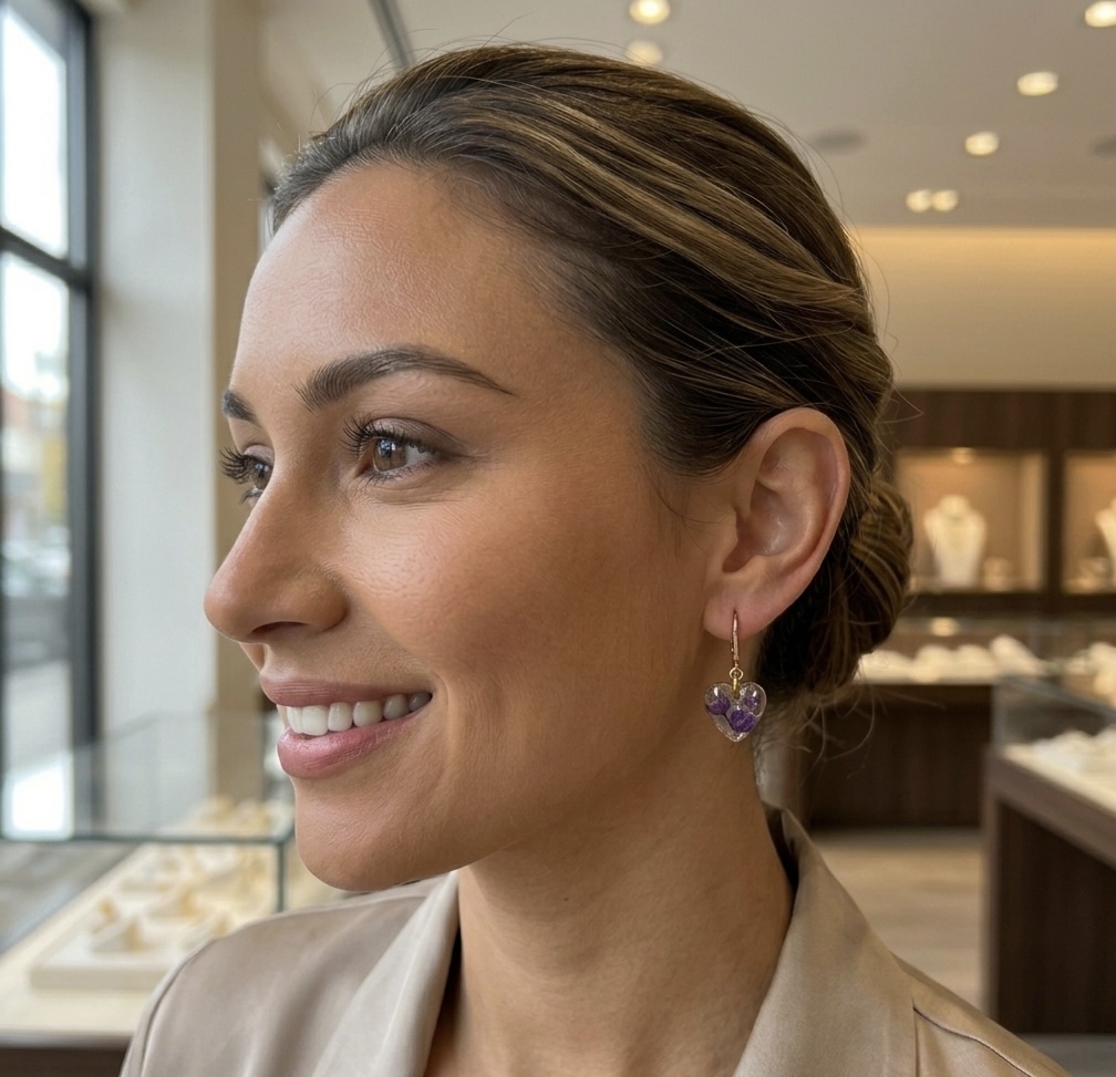 Heart Resin Flower Earrings - Stainless Steel