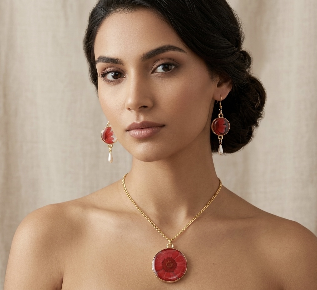 Pressed Real Flower Jewelry Set