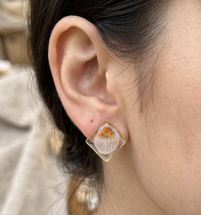 Handmade Floral Resin Earrings - Stud