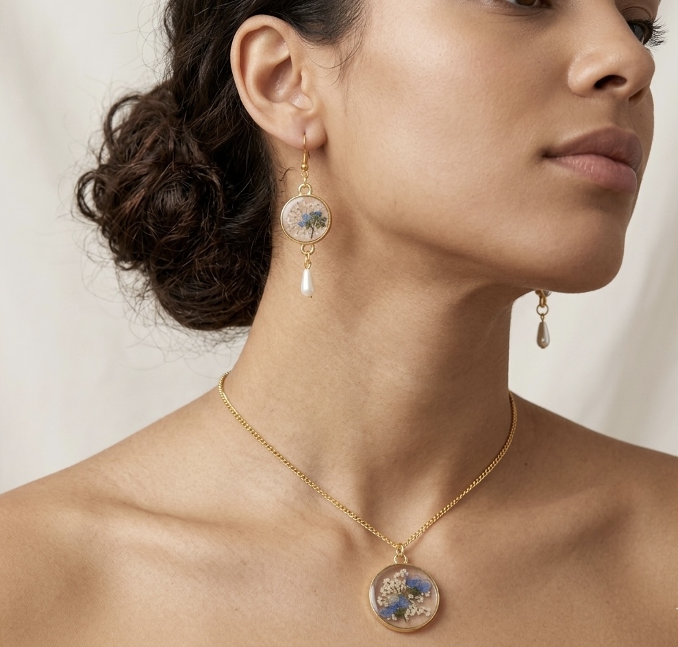 Pressed Flower Jewelry Set