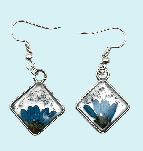 Blue Flower Resin Earrings
