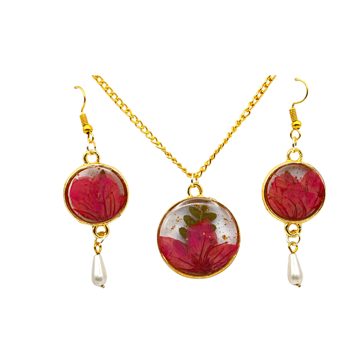Pressed Flower Necklace & Earring Set