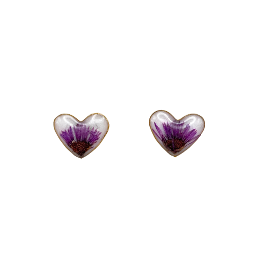 Heart-Shaped Floral Resin Earrings - Stud