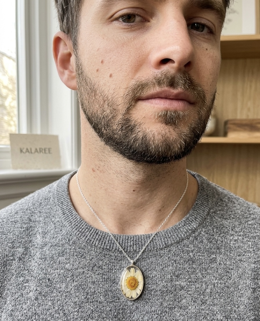 Pressed Real Flower Pendant Necklace - Stainless Steel