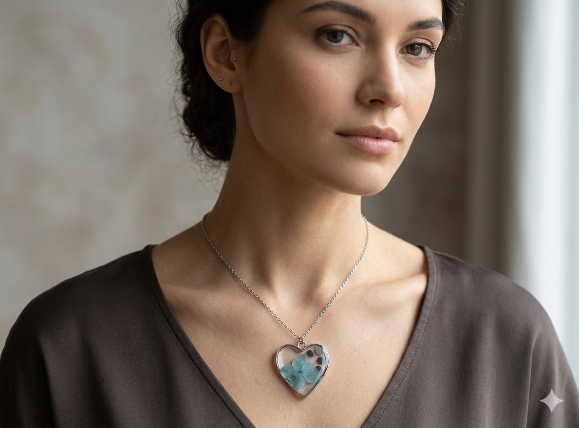 Heart-Shaped Real Flower Pendant Necklace - Stainless steel