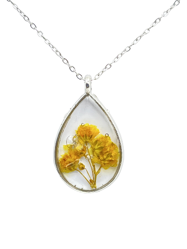 Pressed Real Flower Teardrop Necklace - Stainless Steel