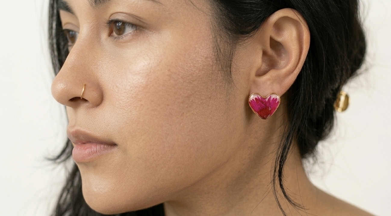 Heart-Shaped Floral Stud Earrings