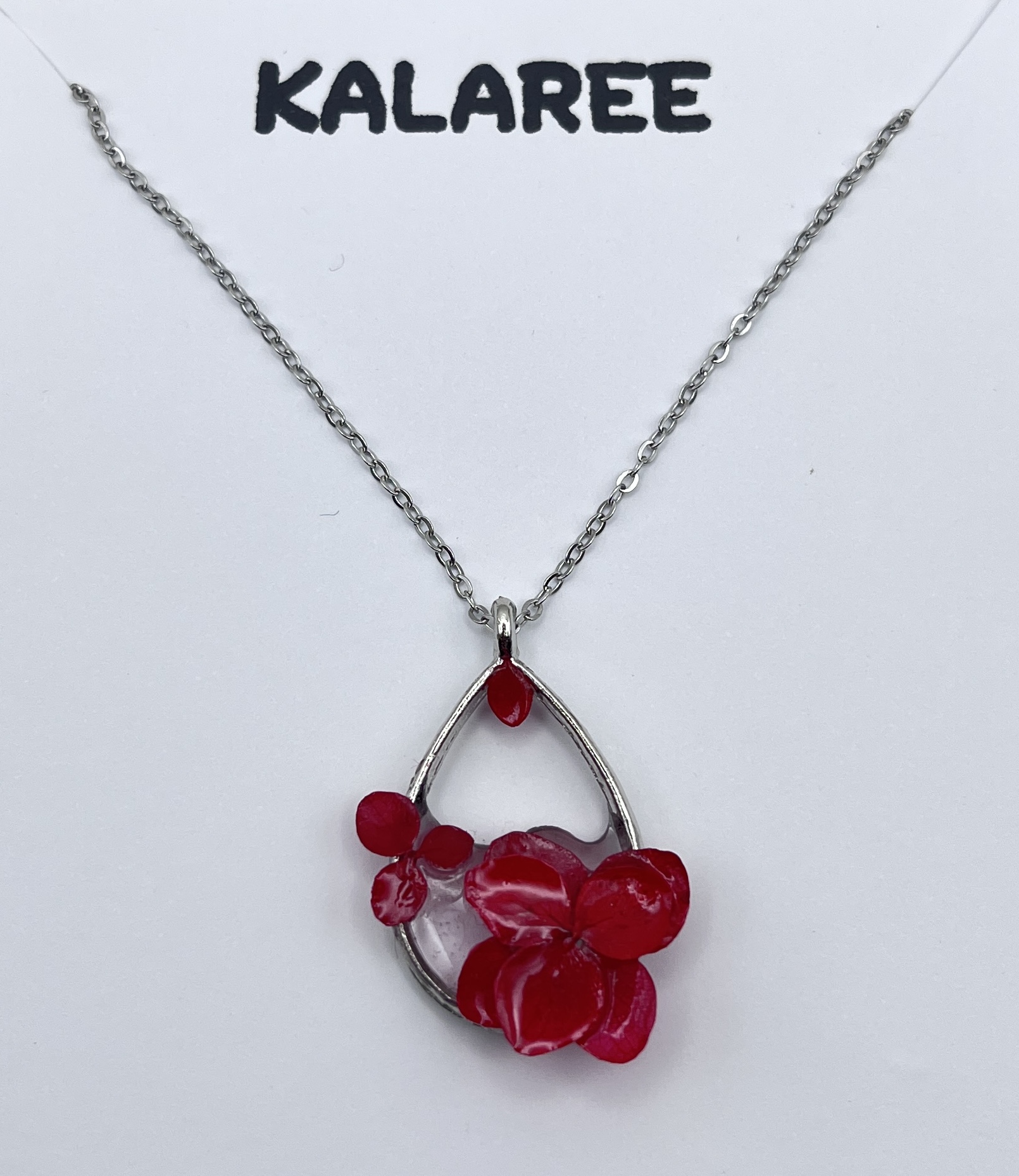 Silver Floral Teardrop Pendant - Stainless steel