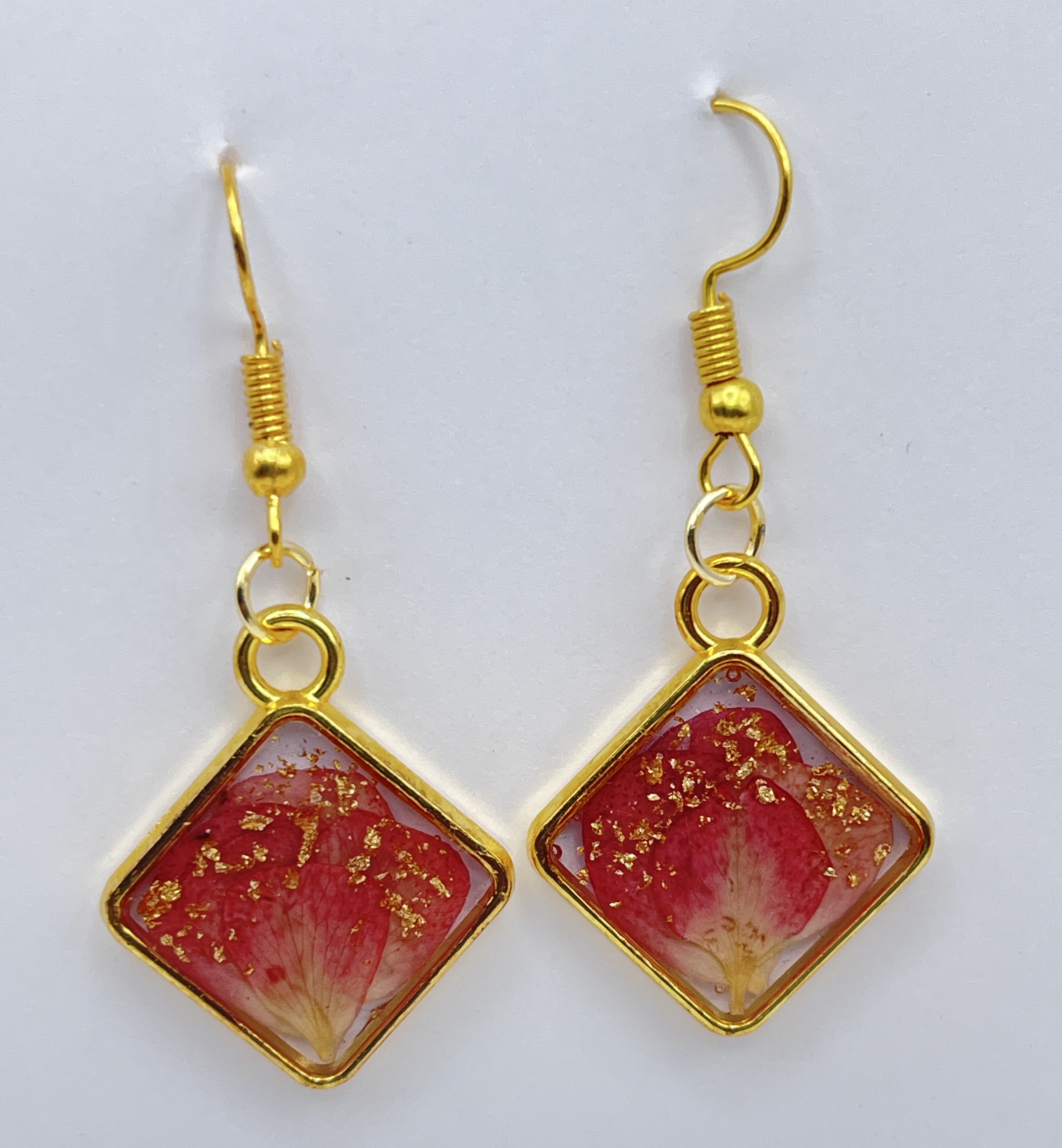 Square Pink Resin Earrings