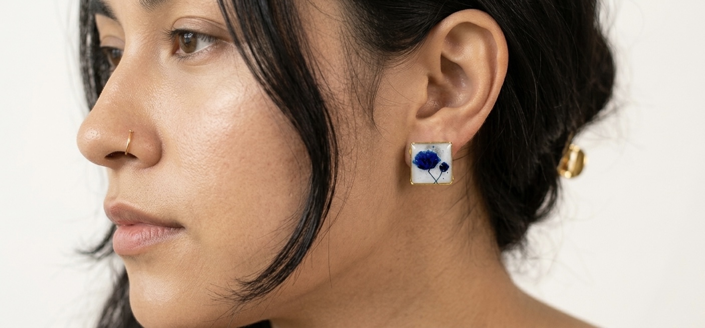 Resin Floral Square Stud Earrings