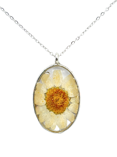 Pressed Real Flower Pendant Necklace - Stainless Steel