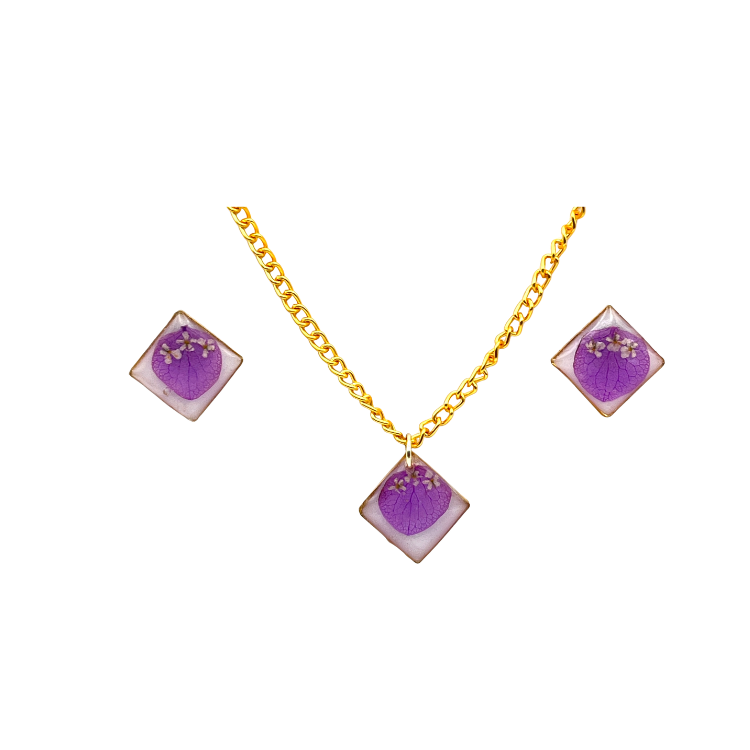 Purple Floral Resin Jewelry Set