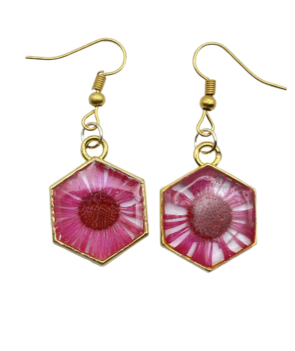 Hexagon Floral Resin Earrings
