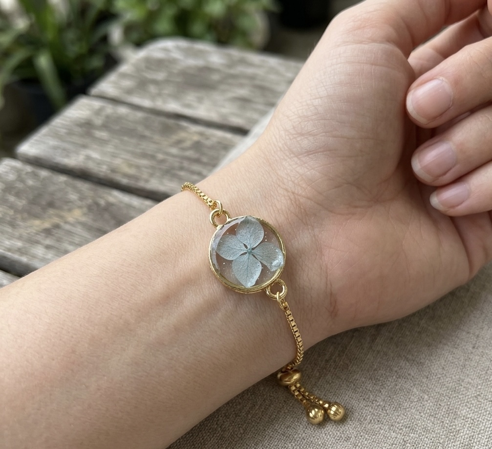 Pressed Real Flower Gold Bracelet