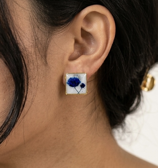 Resin Floral Square Stud Earrings