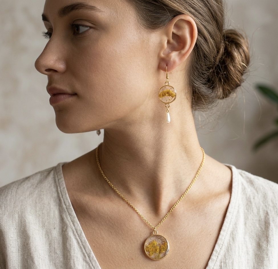 Floral Resin Necklace & Earrings Set