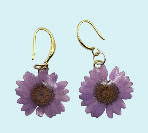 Purple Daisy Flower Earrings