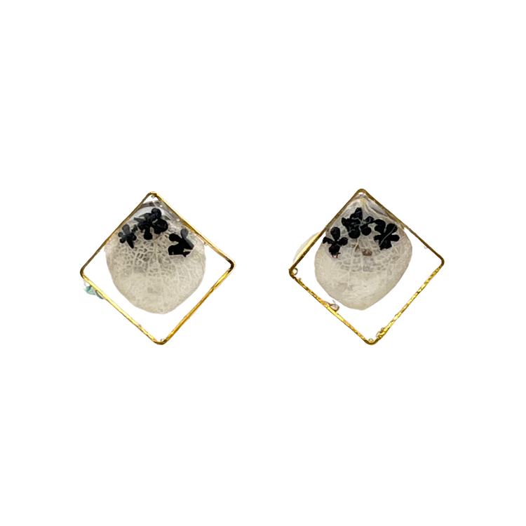 Square Resin Floral Earrings - Stud