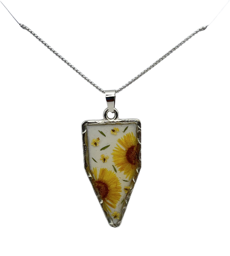 Pressed Real Flower Pendant Necklace - Stainless Steel