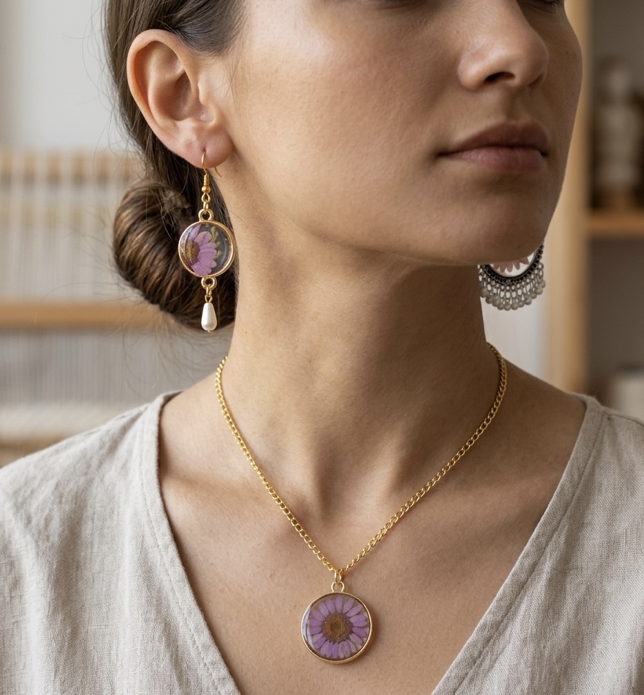 Pressed Flower Jewelry Set