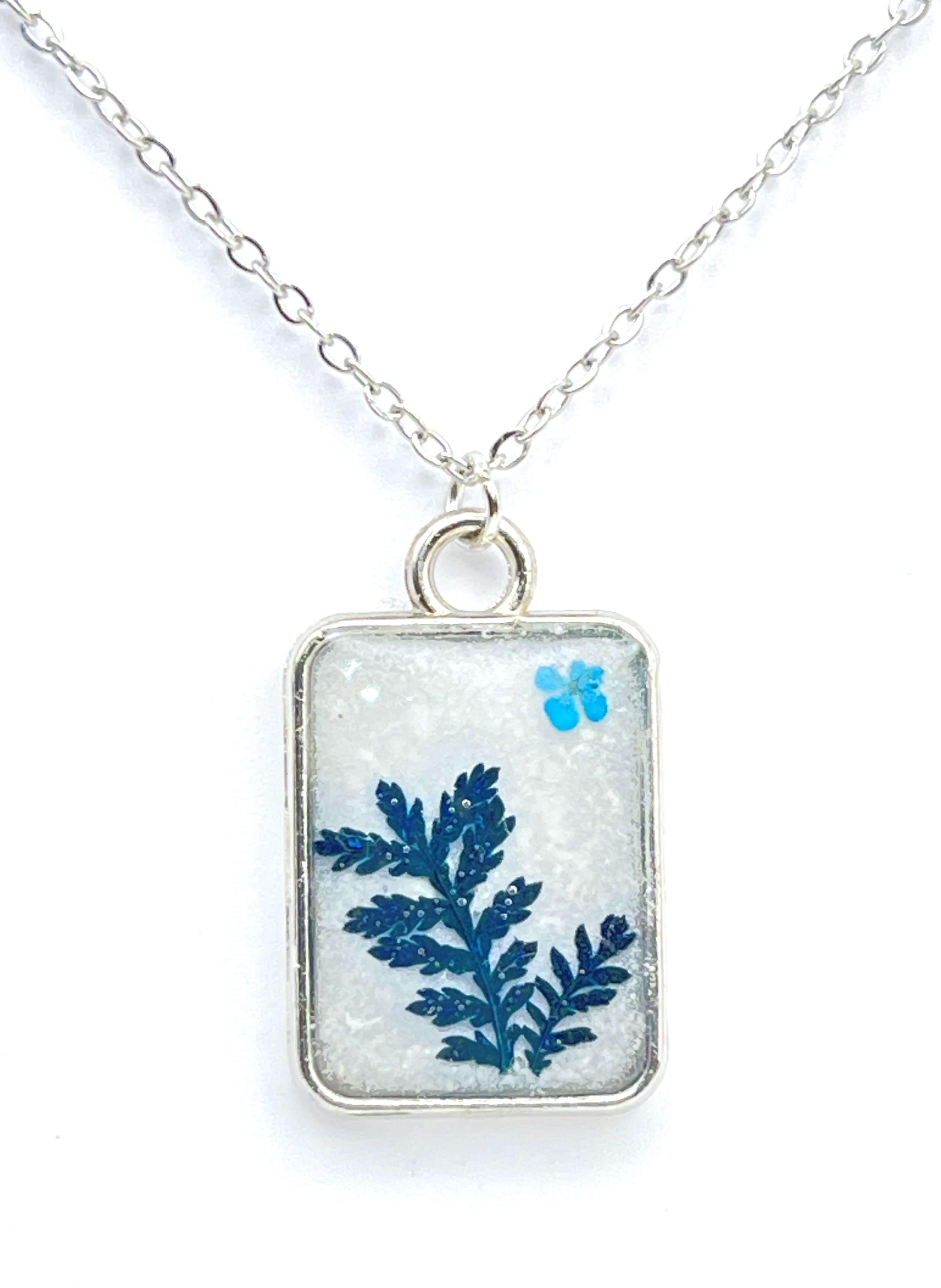 Blue Real Leaf Pendant Necklace - Stainless Steel