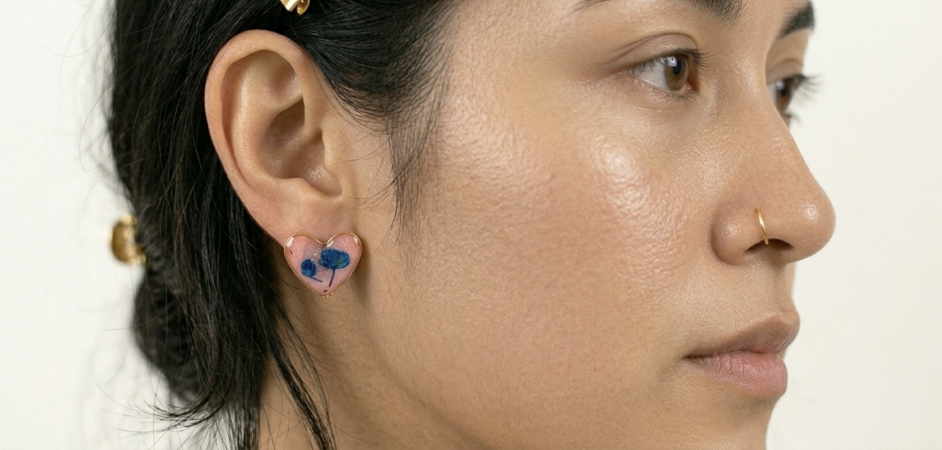 Heart-Shaped Floral Stud Earrings