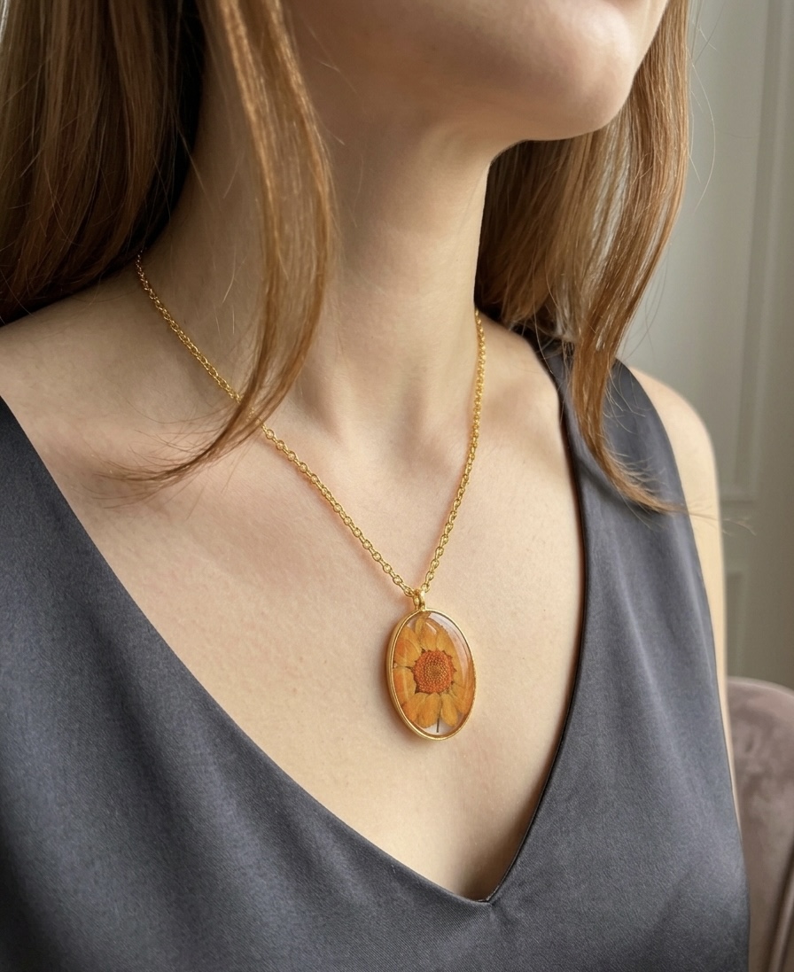 Pressed Real Flower Pendant Necklace