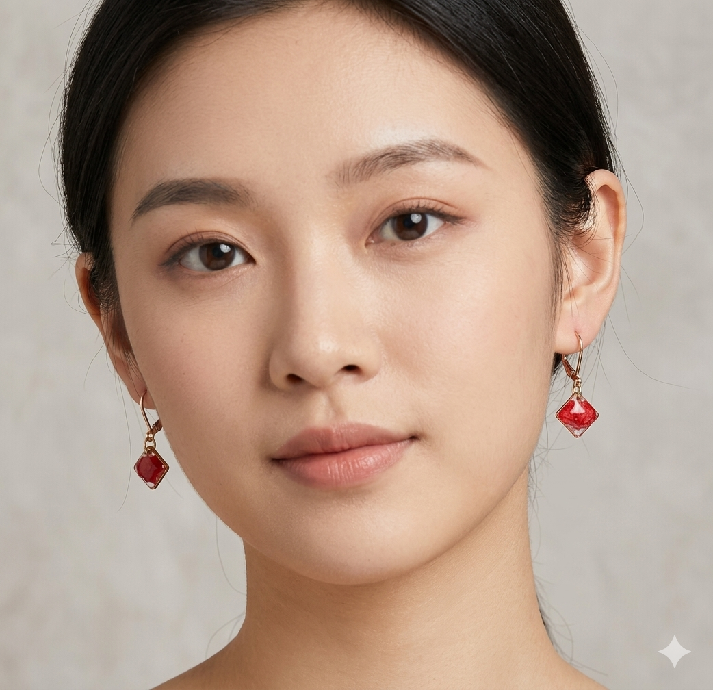 Red Crystal Dangle Earrings - Stainless steel