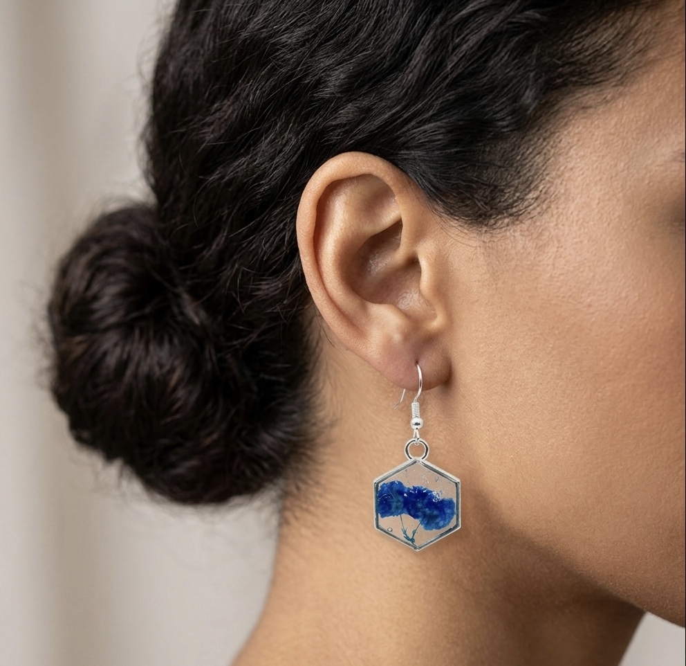 Hexagon Resin Floral Earrings