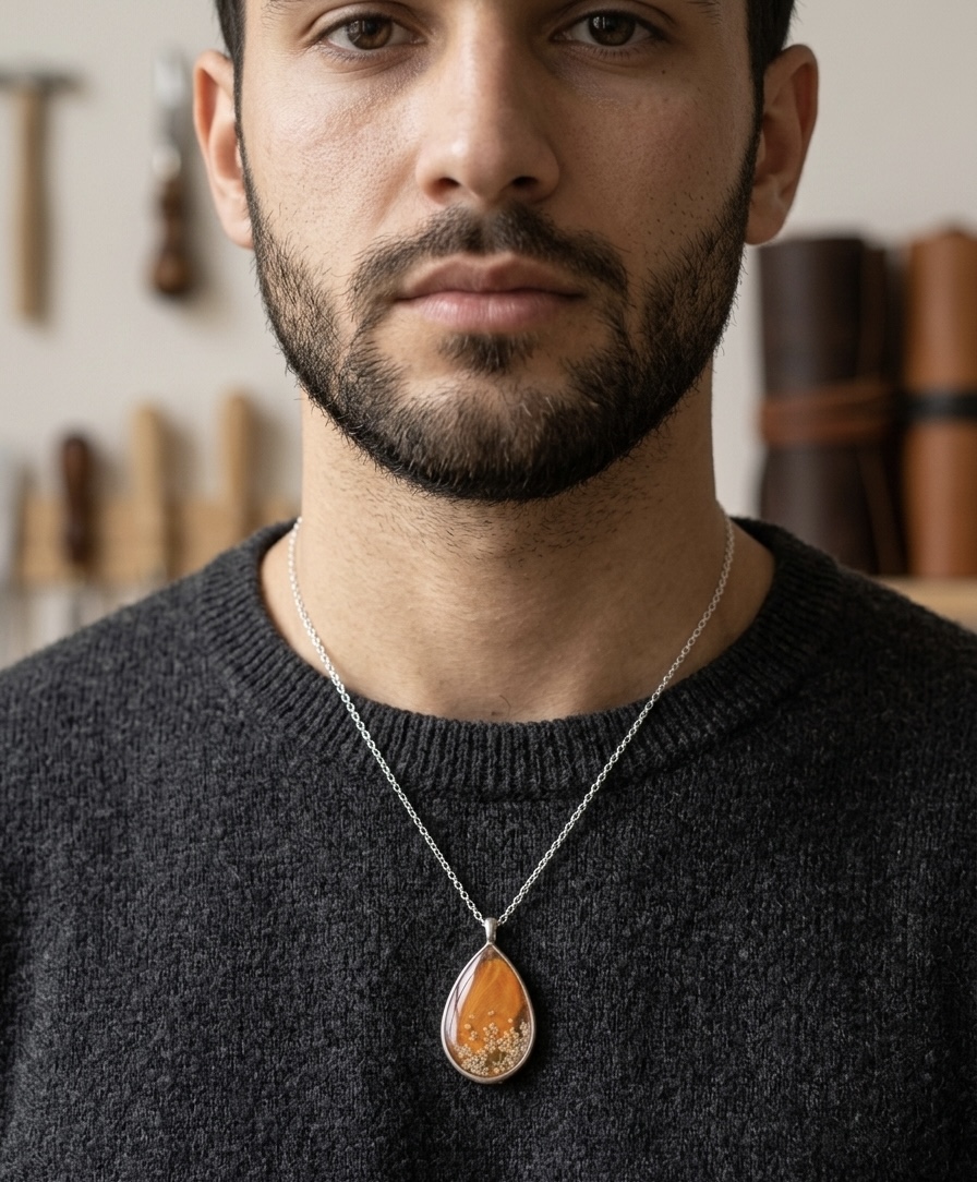 Pressed Real Flower Pendant Necklace - Stainless Steel