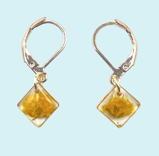 Resin Floral Dangle Earrings - Stainless Steel