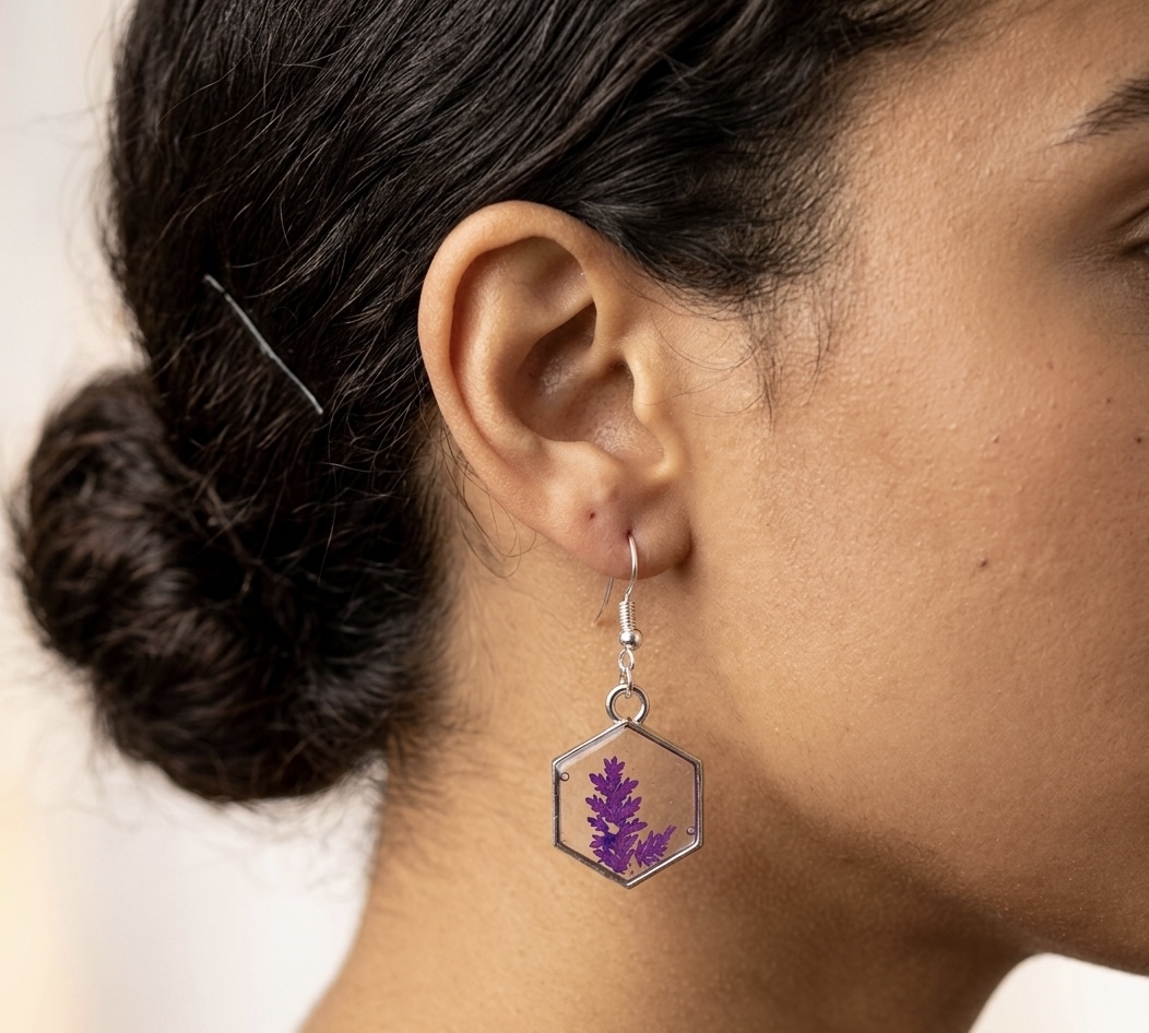 Hexagon Botanical Drop Earrings