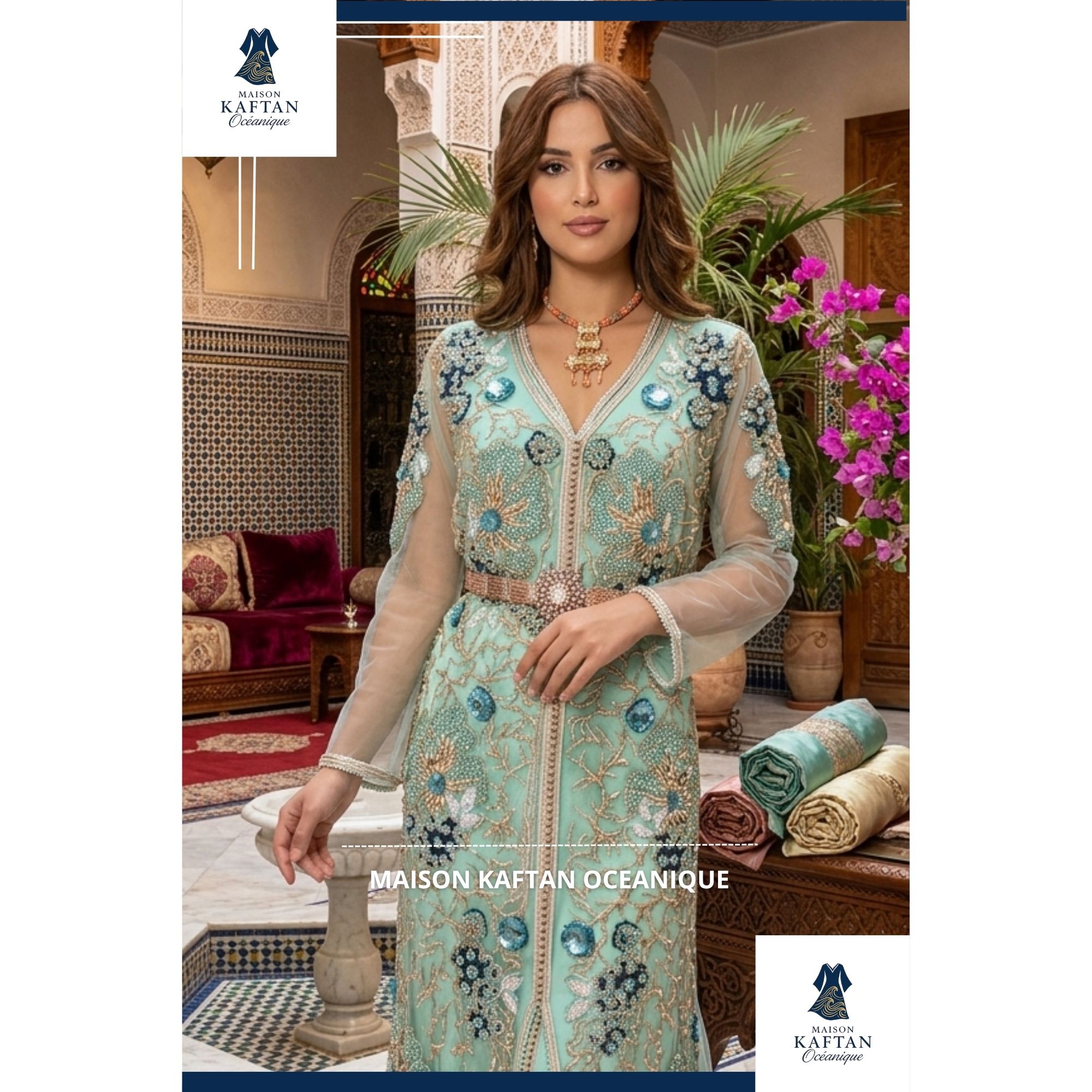 Takchita brodé bleu océan