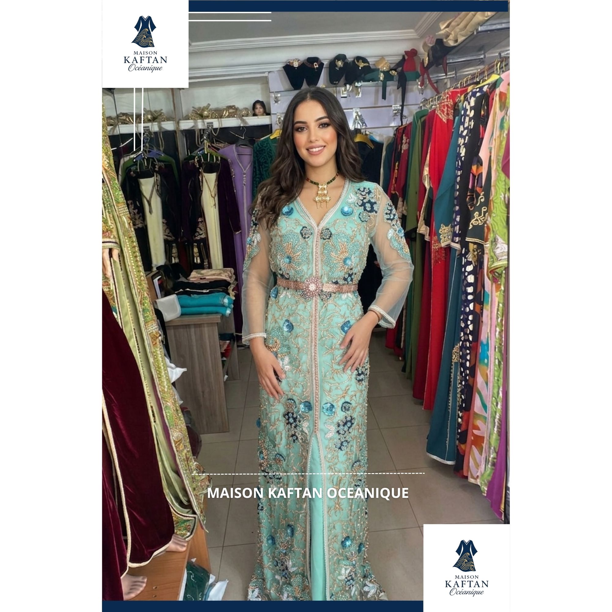 Takchita brodé bleu océan