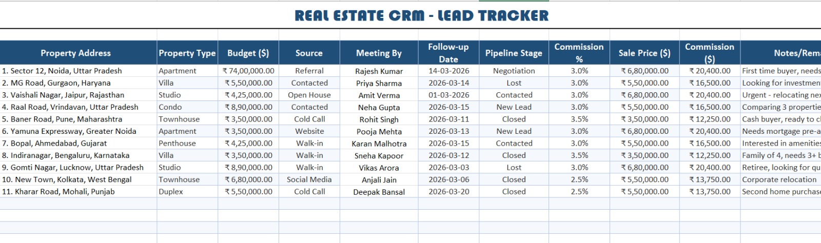 Real Estate CRM Lead Tracker (Excel)