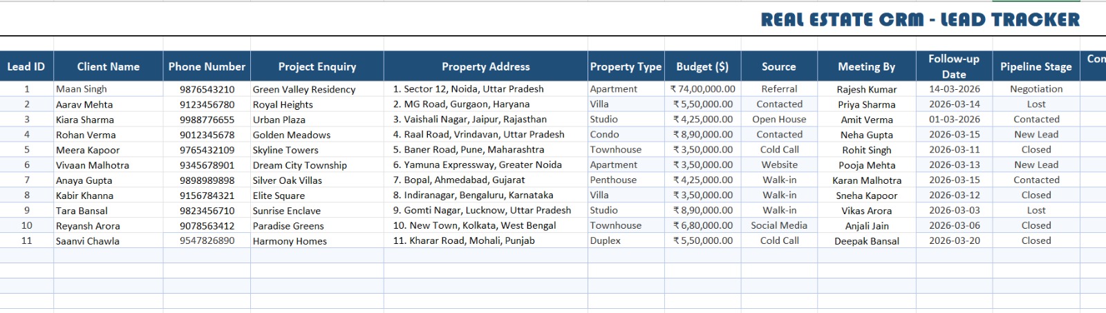 Real Estate CRM Lead Tracker (Excel)