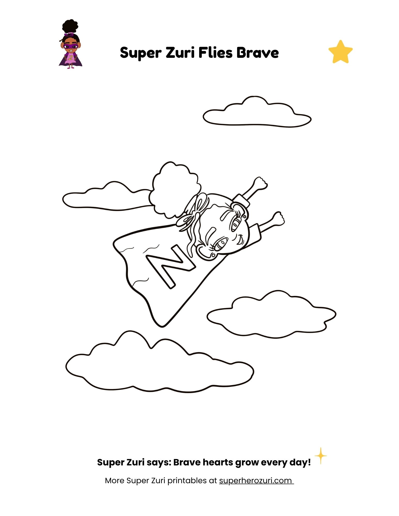 Free Super Zuri Coloring Page for Kids - Flying Super Zuri