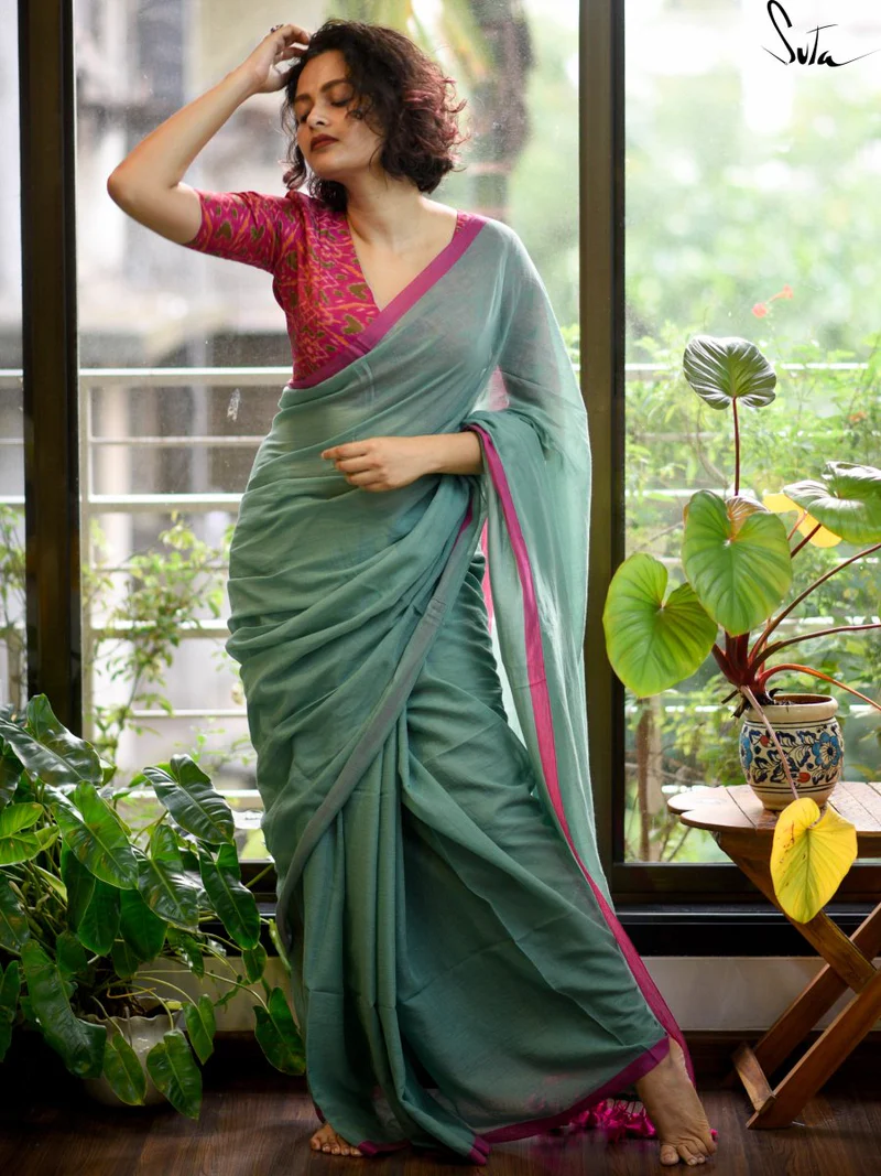 Pastel Green Cotton Saree