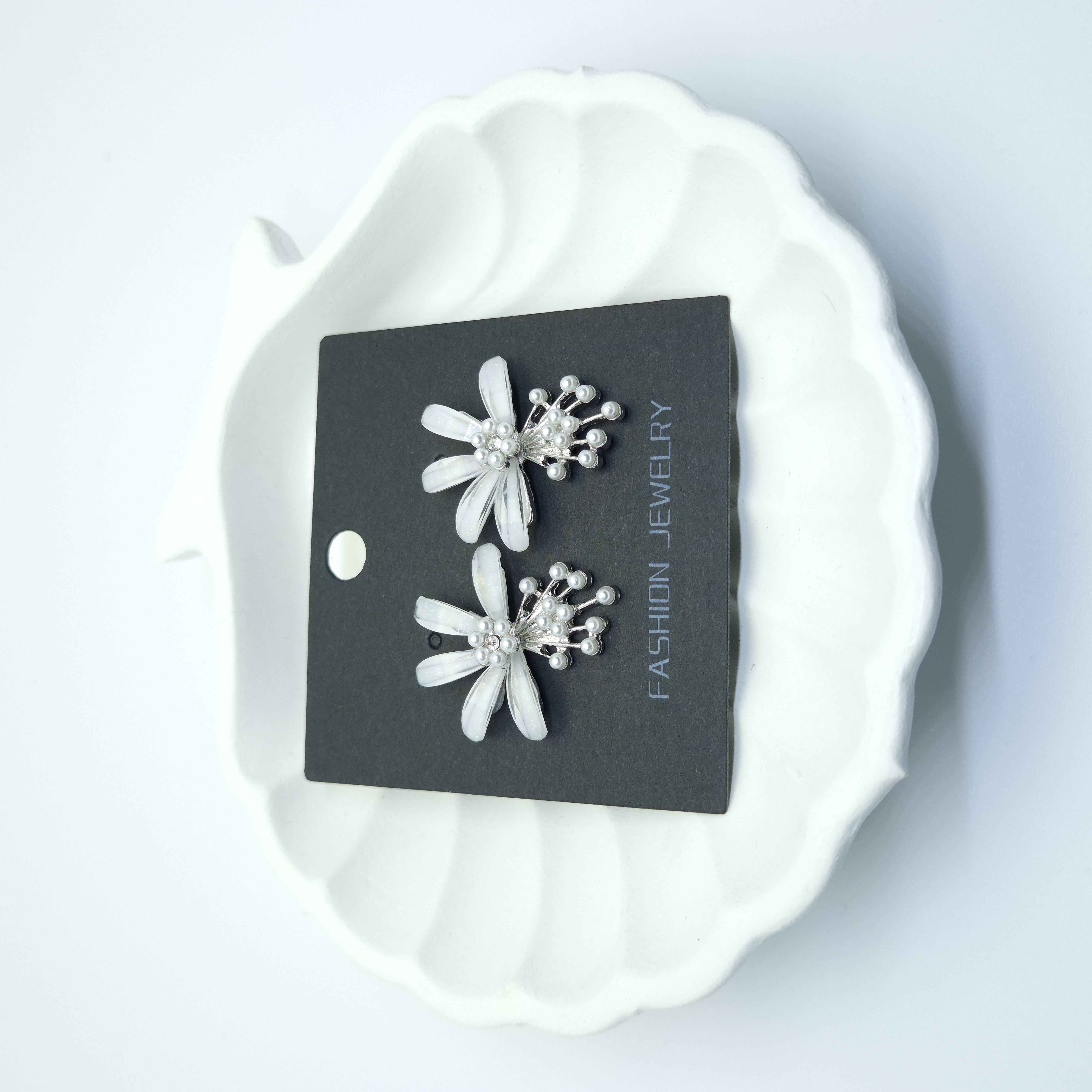 Frozen Petal White Flower Stud Earrings
