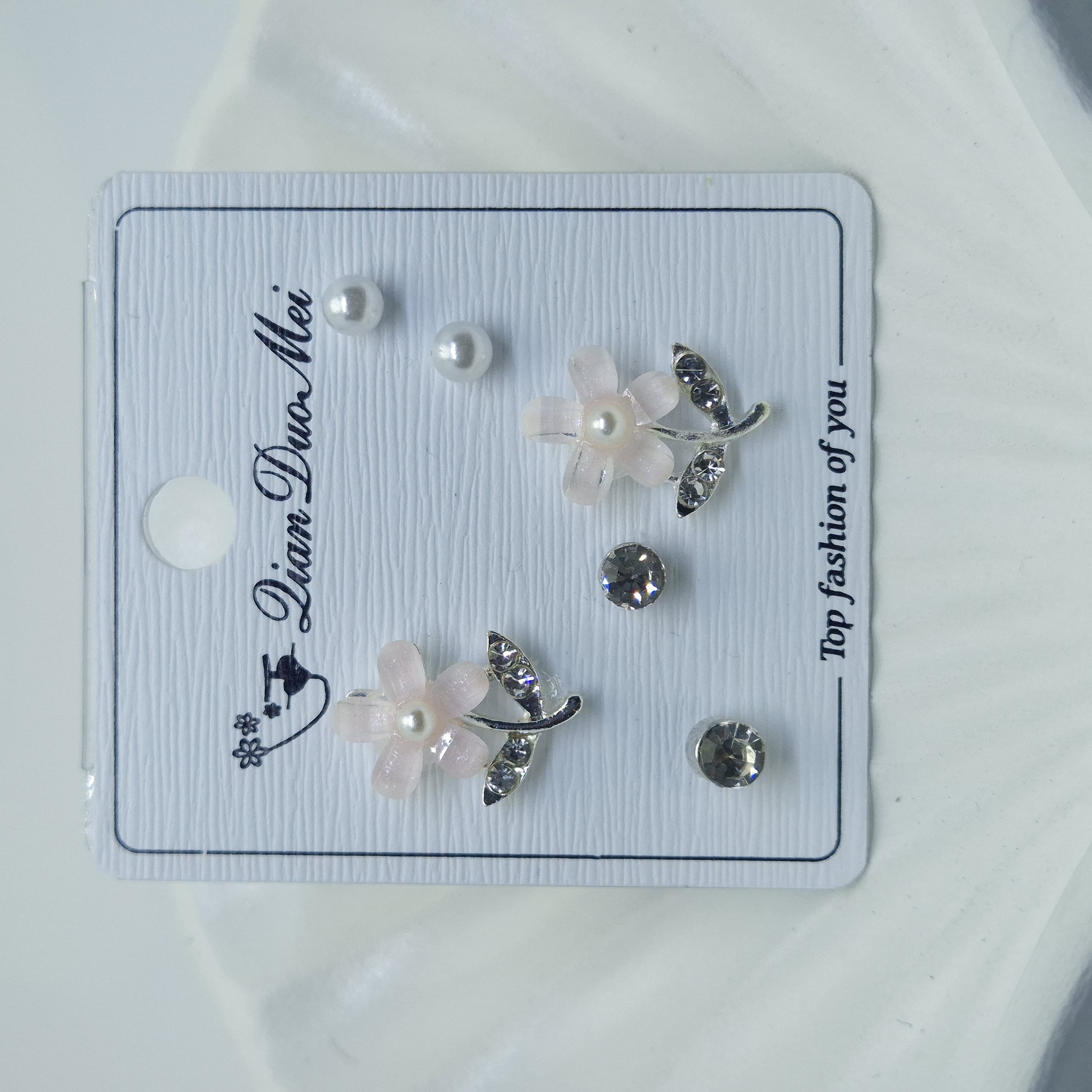 Floral & Pearl Stud Earrings Set