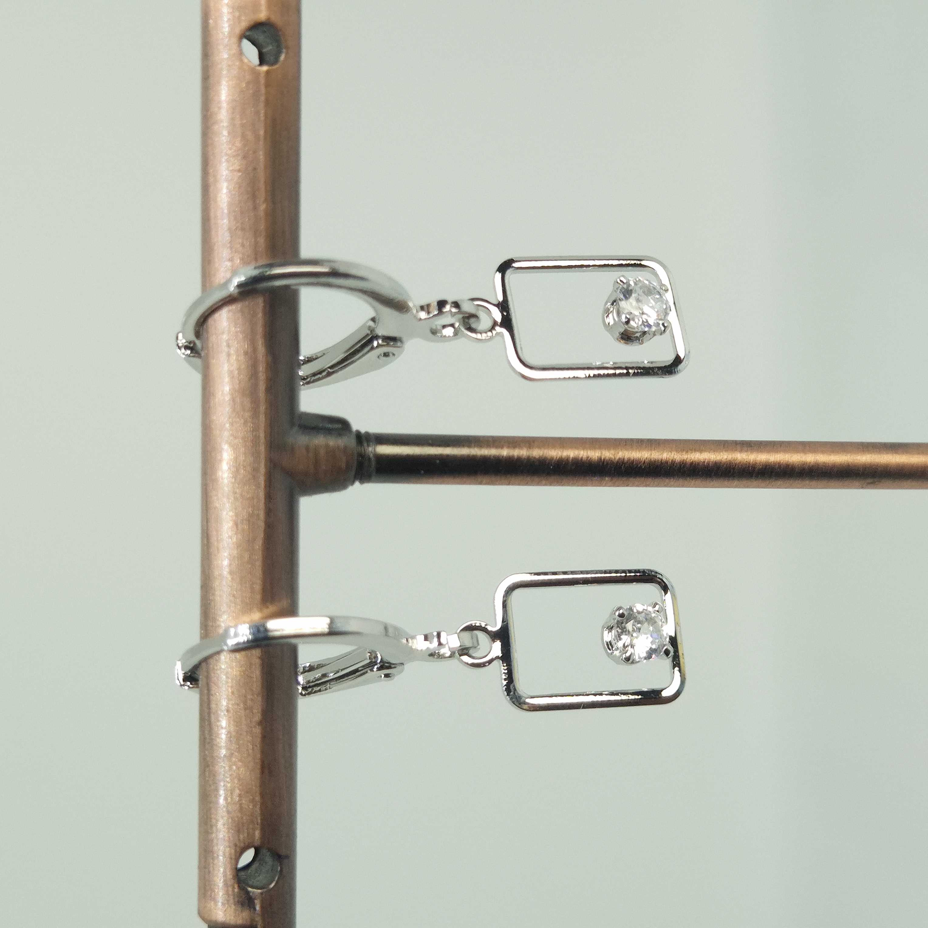 Silver Square Crystal Hoop Earrings