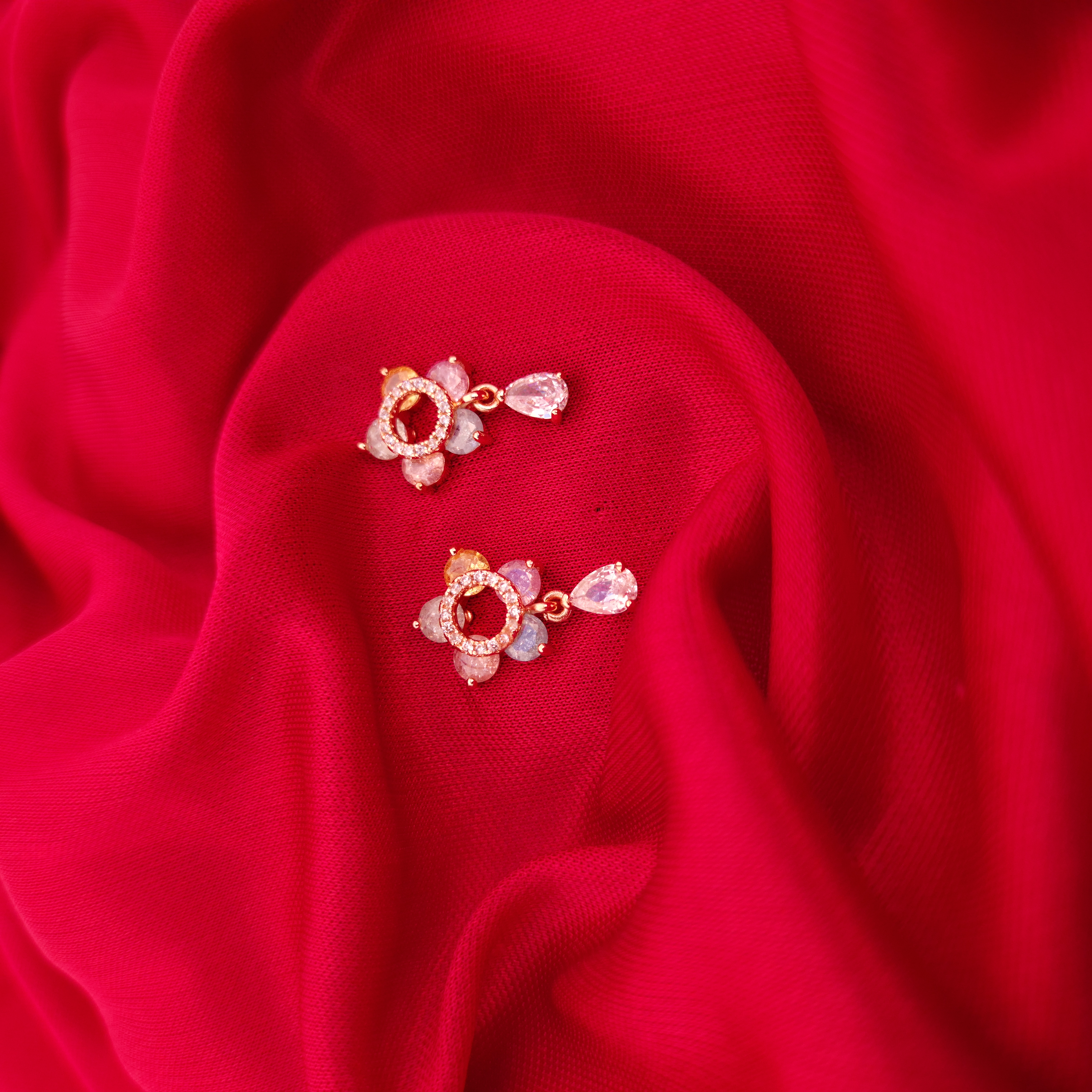 Delightful Multi Color Floral Halo Drops Earring