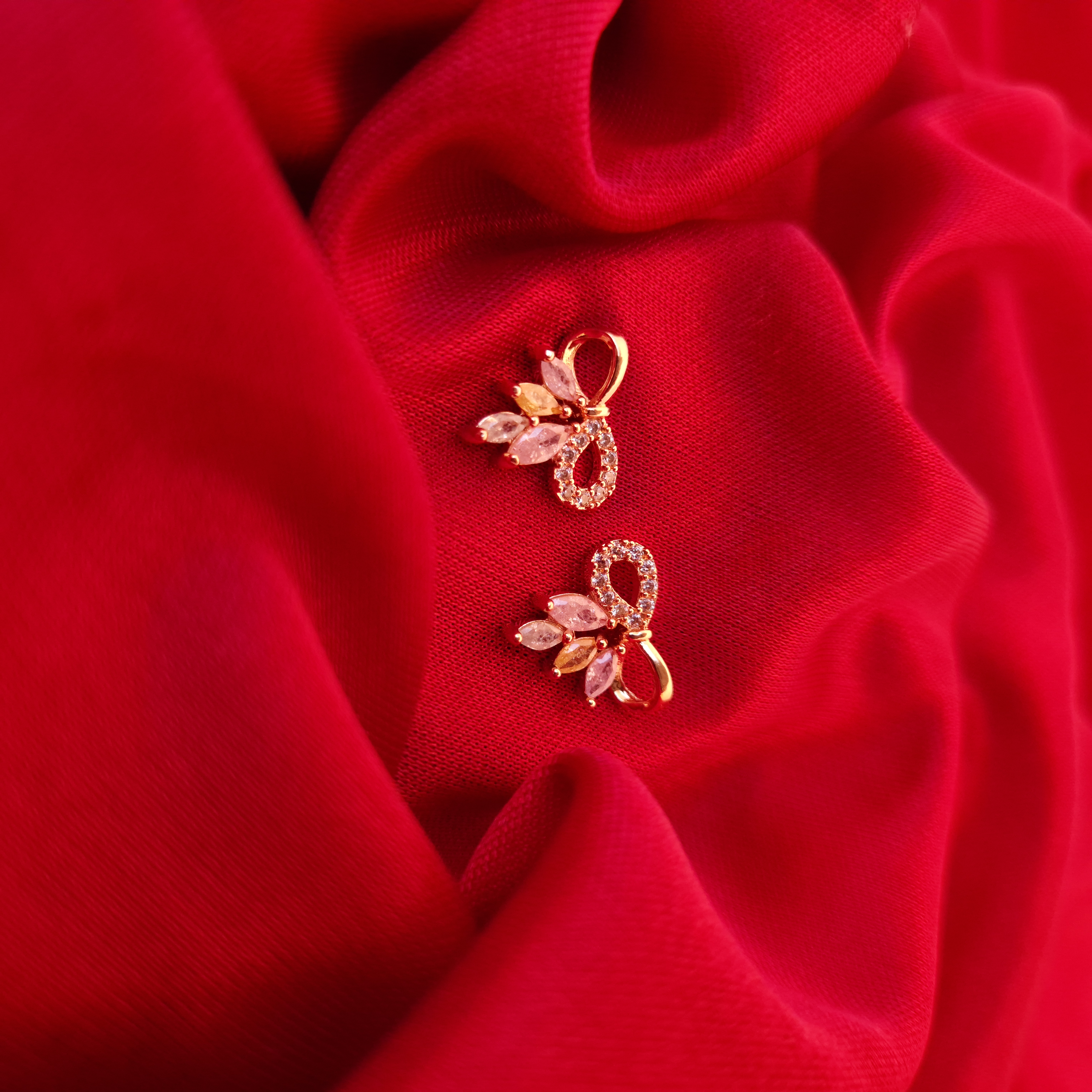 Golden Ribbon Sparkle Stud Earrings