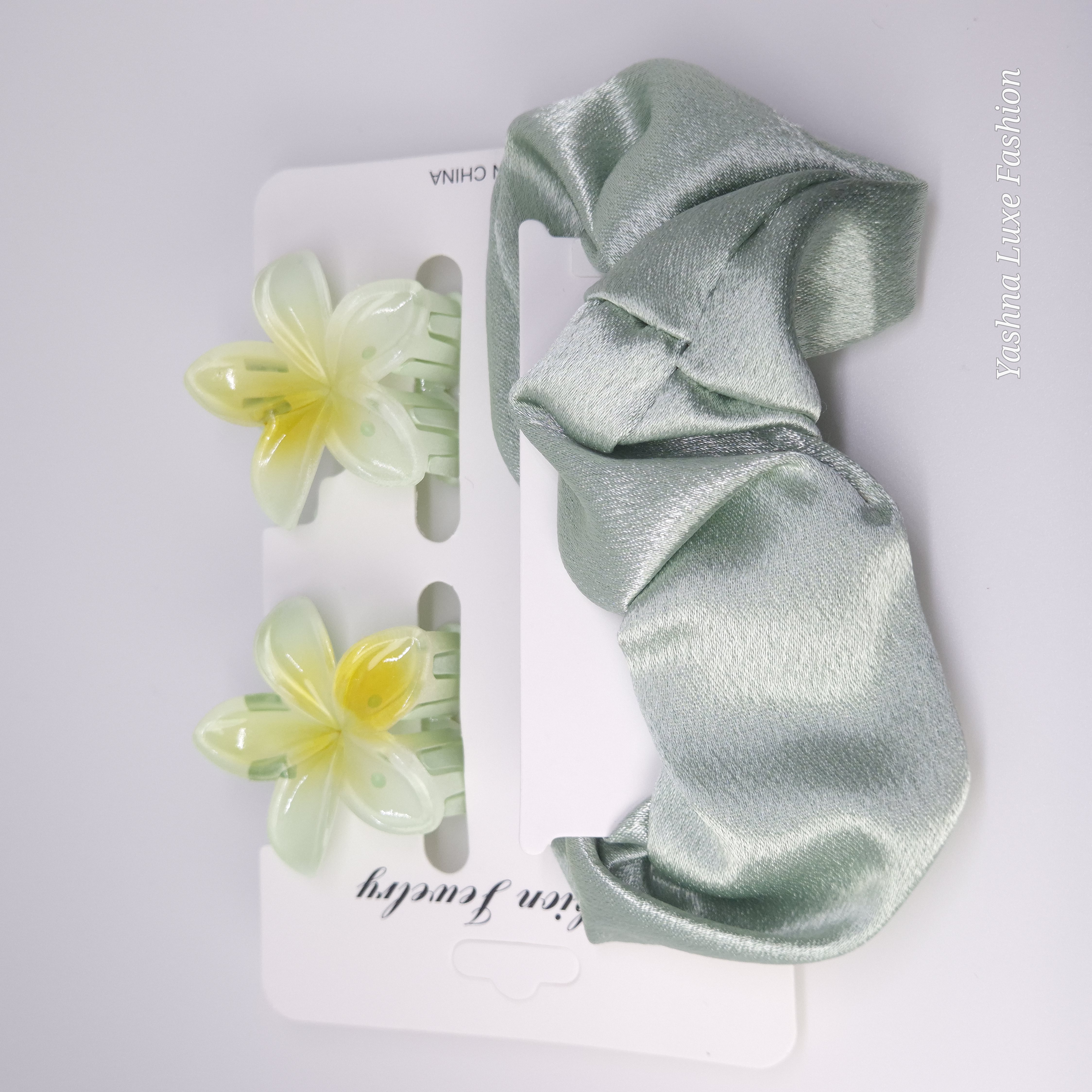 Floral Hair Clip & Satin Scrunchie Set