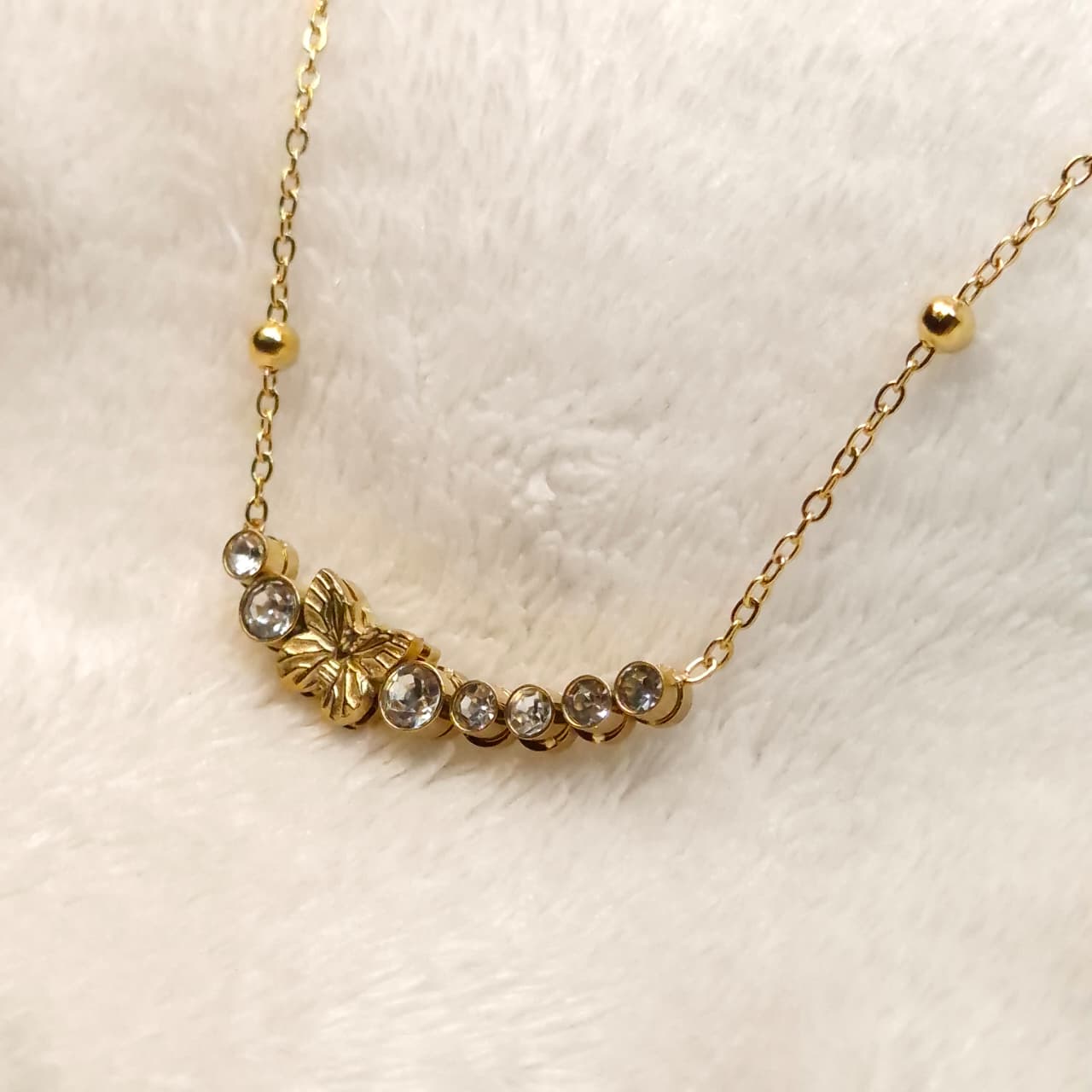 Anti Tarnish Butterfly Gold Plated Crystal Necklace