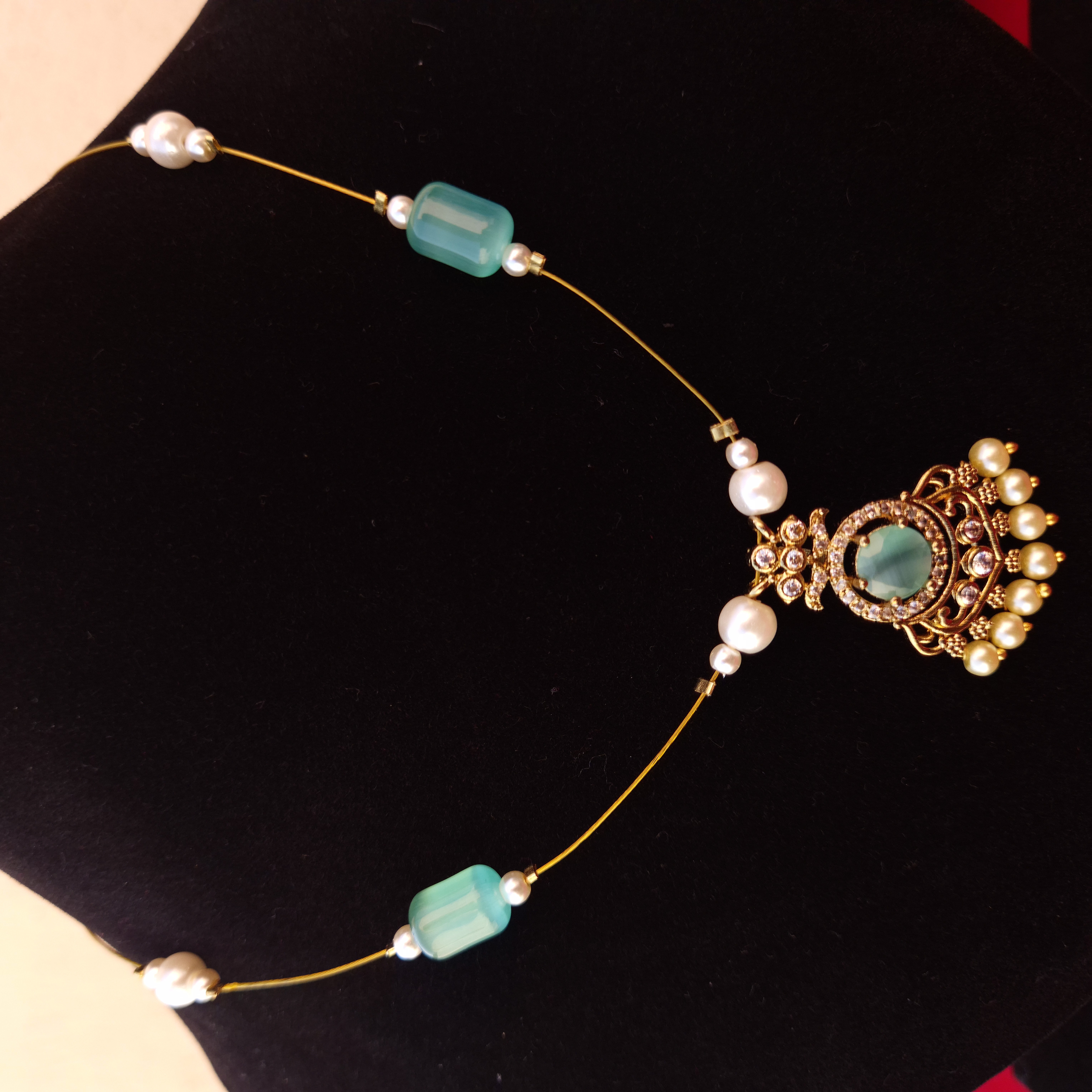 Invisible Aqua Green Stone Gold Necklace