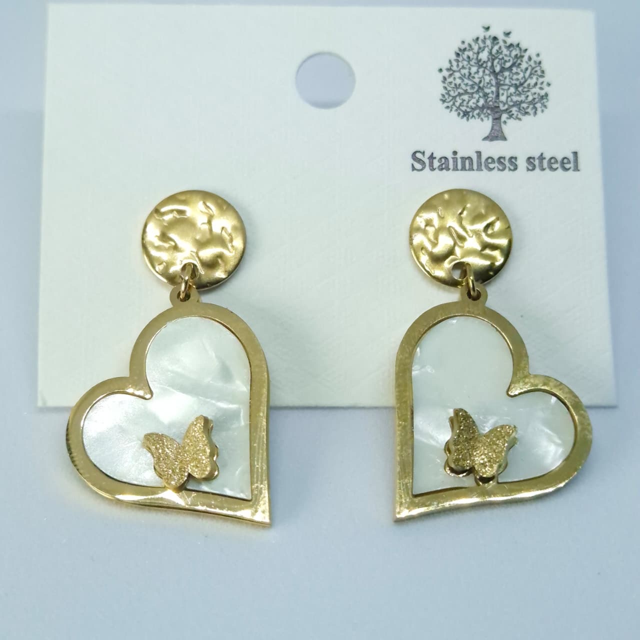 Anti Tarnish Heart Shaped Butterfly Earrings
